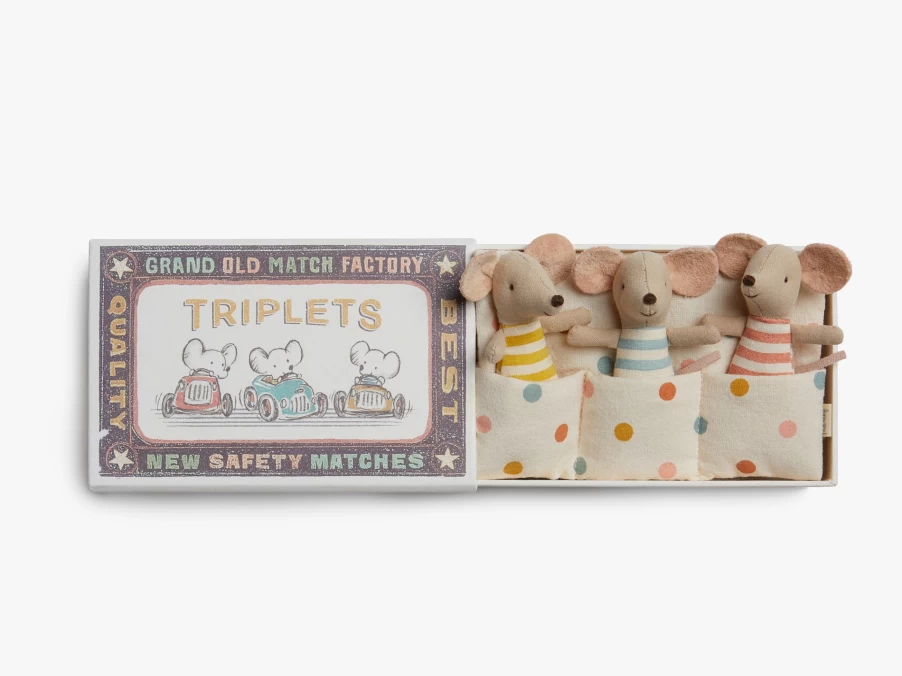 Parachute Matchbox Miniature Baby Mice Triplets Toy - Collectible Tiny Animal Figures