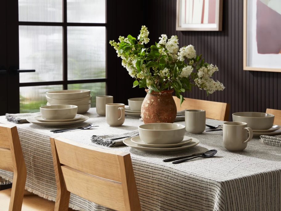 Parachute Linen Tablecloth with Elegant Fringe Trim - Natural & Stylish Dining Decor